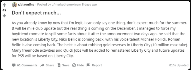 Grand Theft Auto Online Rumor Liberty City Niko Bellic Reddit