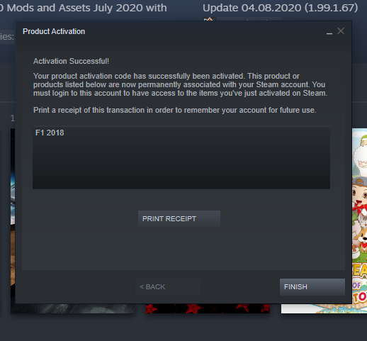 Steam Product Activation Successful