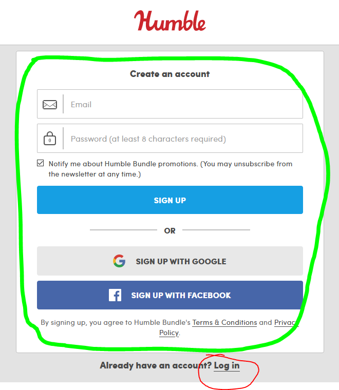 Humble Bundle Create an Account or Log In